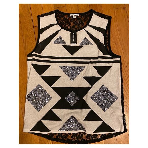 Express Lace Back Sequin Print Tank Size Small - Picture 2 of 5